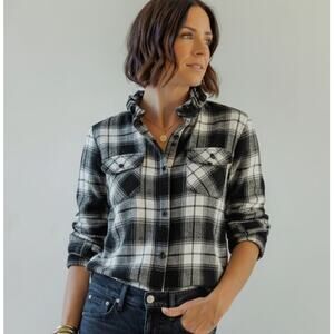 KMJ Kate Mchale Jensen Quarantina Flannel Plaid Shirt Ruffle neck size XS NWT